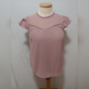 Monteau Pink Ruffled Cap Sleeve Blouse L